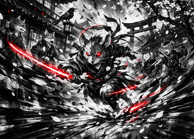 Samurai Mouse Warrior Battle Scene
