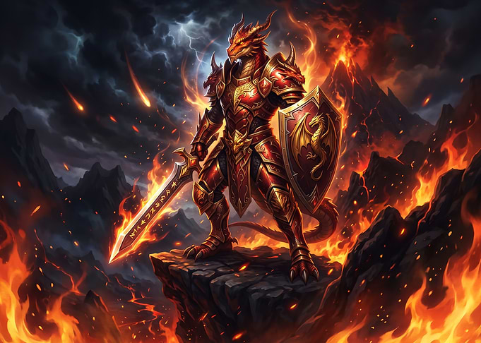 Armored Dragon Warrior in Fire