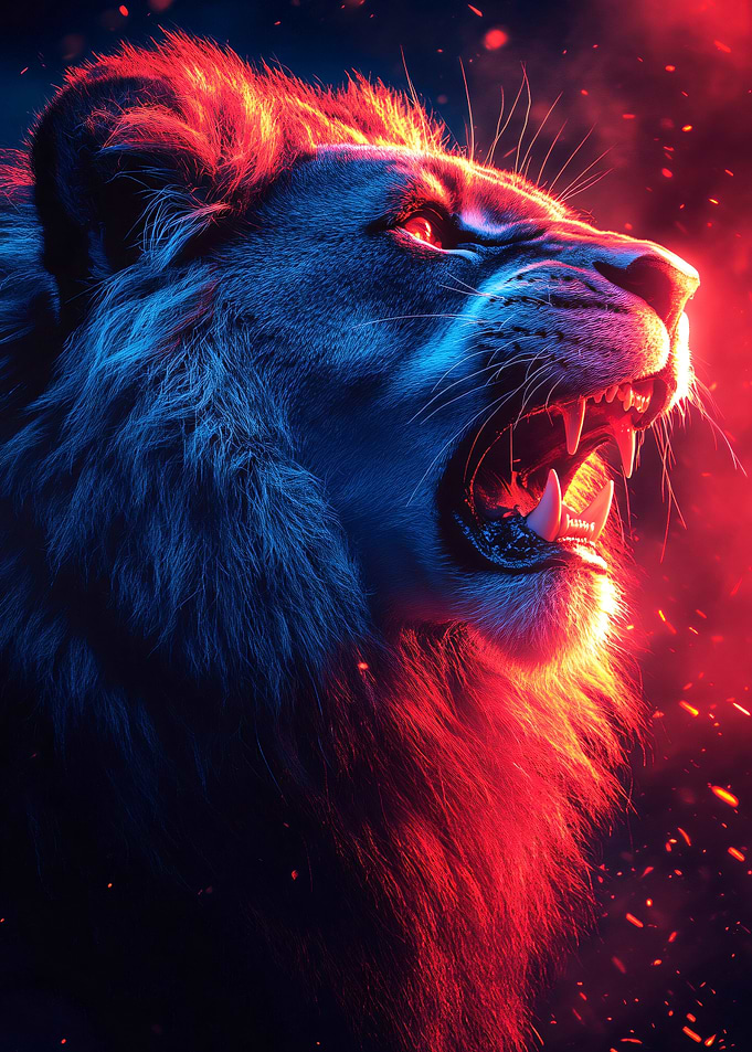 Fierce Lion in Neon Lighting