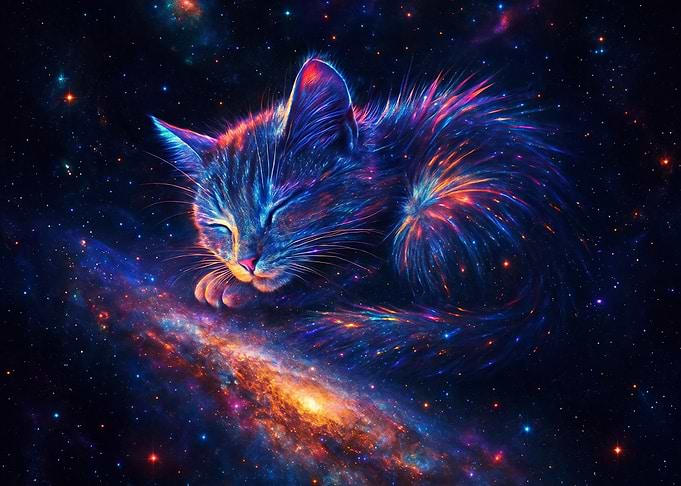 Cosmic Sleeping Cat in Nebula