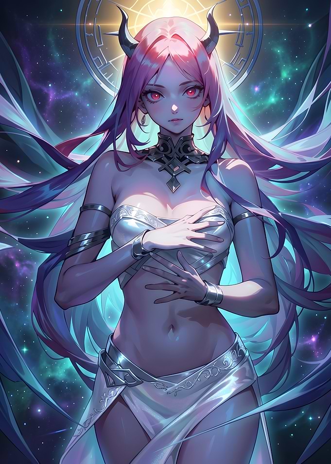 Celestial Horned Goddess Anime Portrait