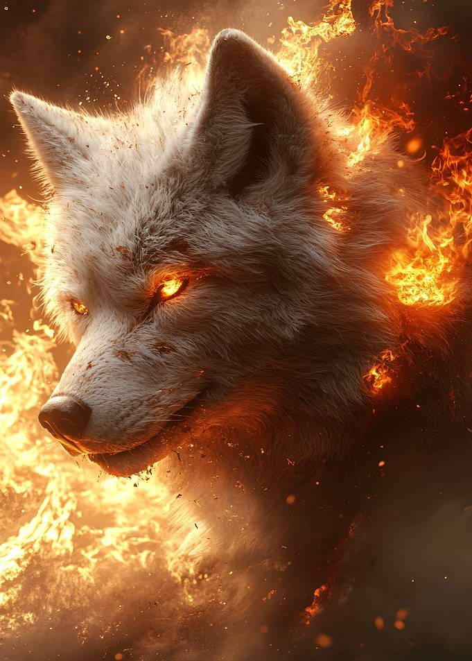 Fiery White Wolf Portrait
