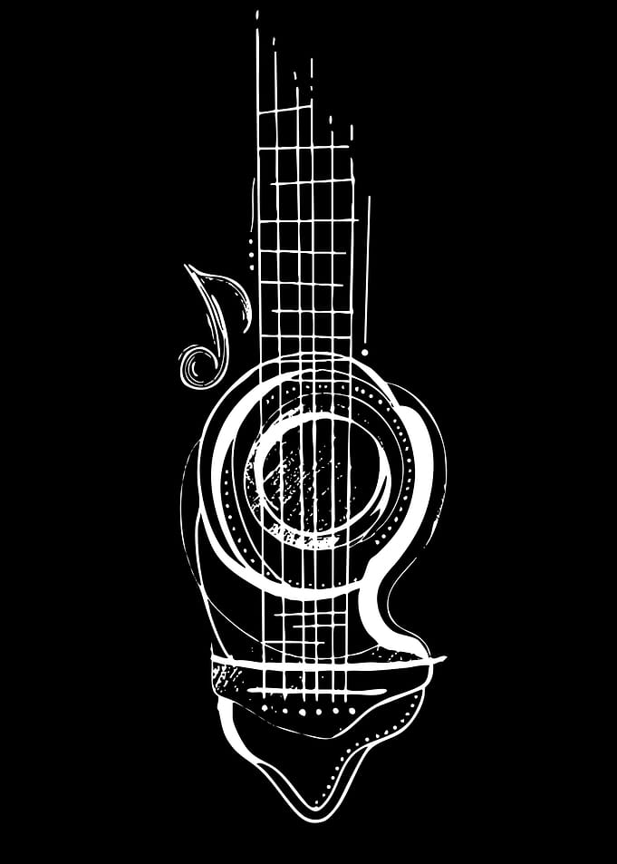 Abstract White Line Art Guitar