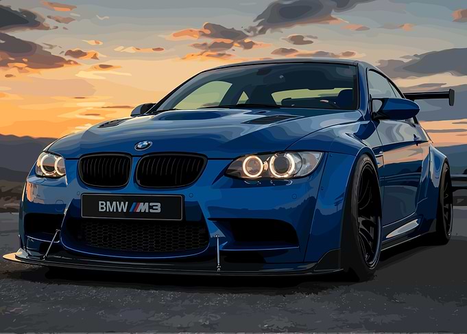 Blue BMW M3 Widebody Sunset