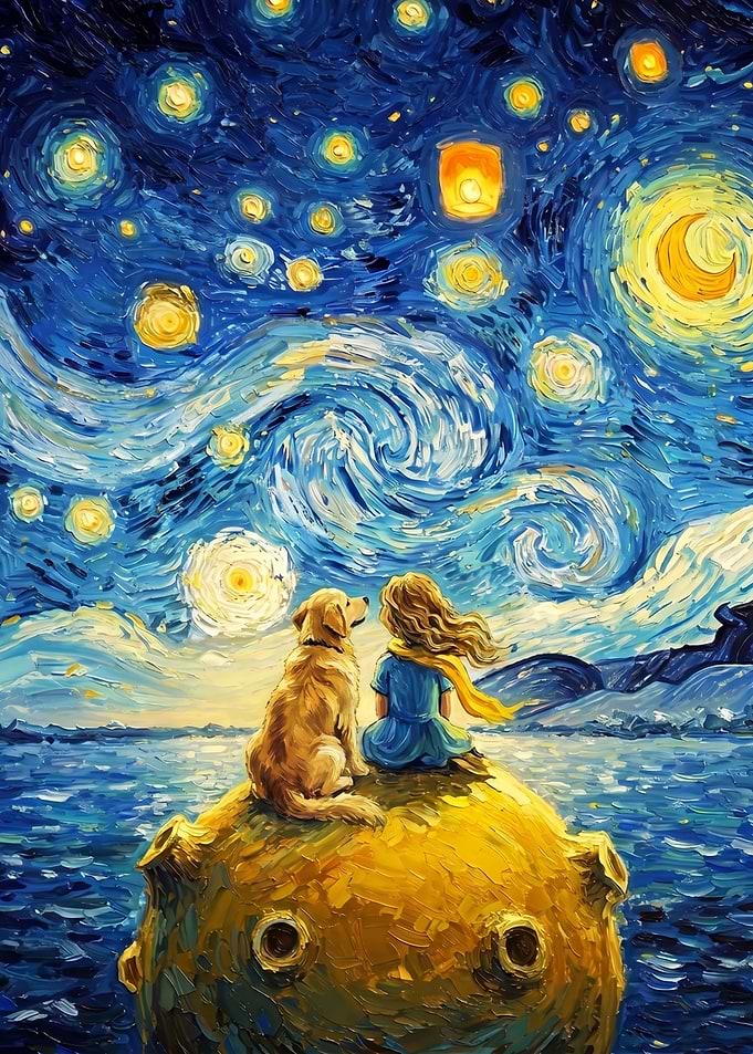 Girl and Dog on Asteroid
