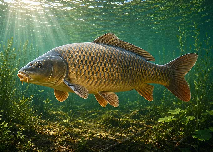 Common Carp Swimming Underwater