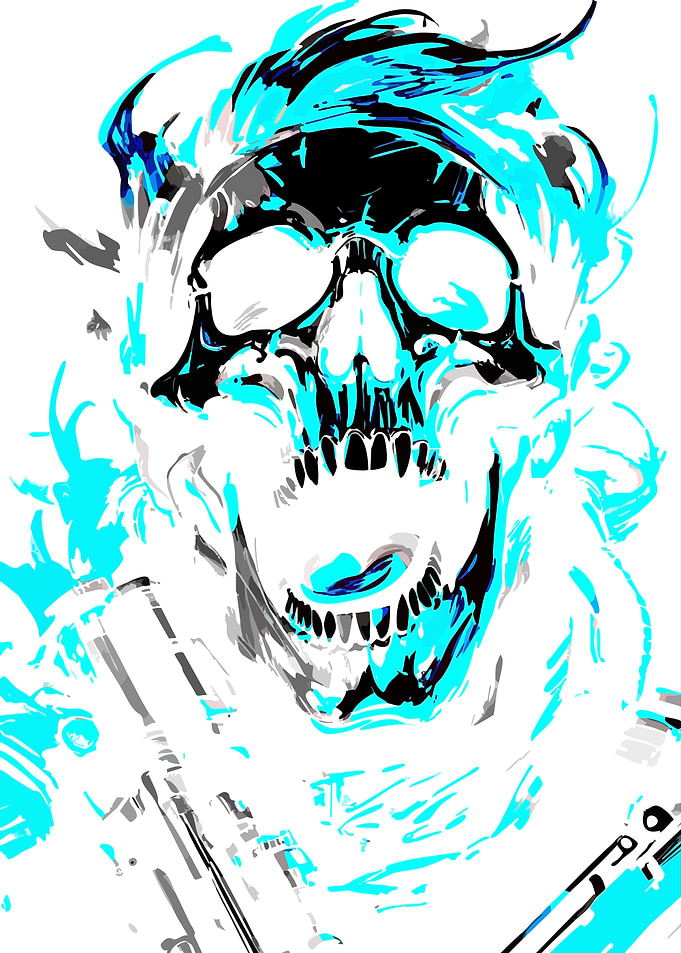 Abstract Neon Blue Skull Illustration
