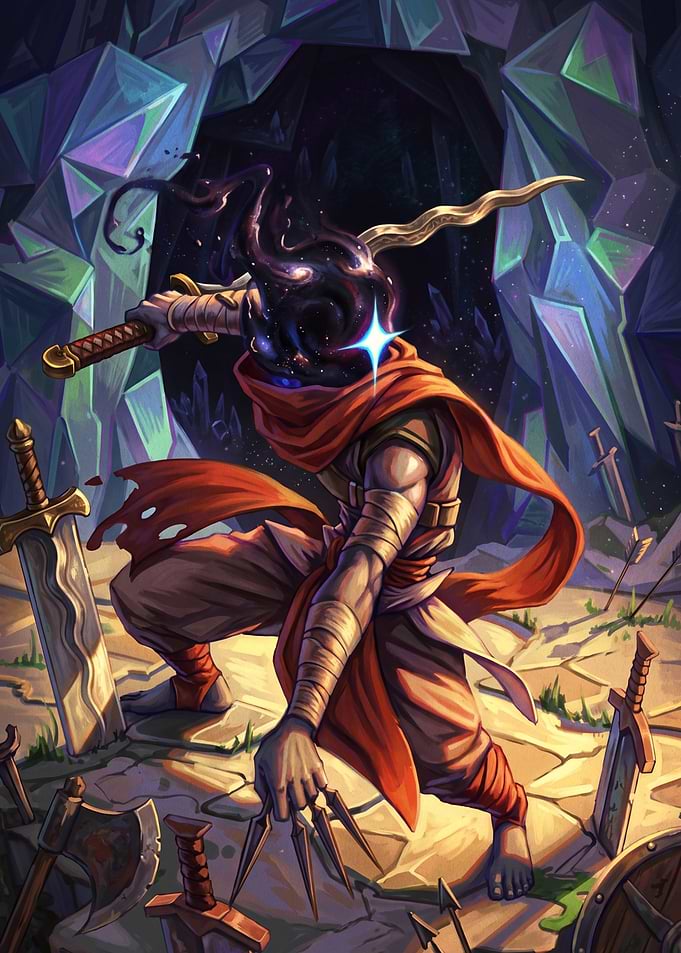 Cosmic Void Warrior in Crystal Cave