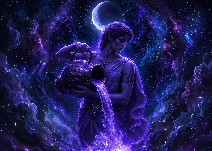 Aquarius Zodiac Sign Cosmic Illustration