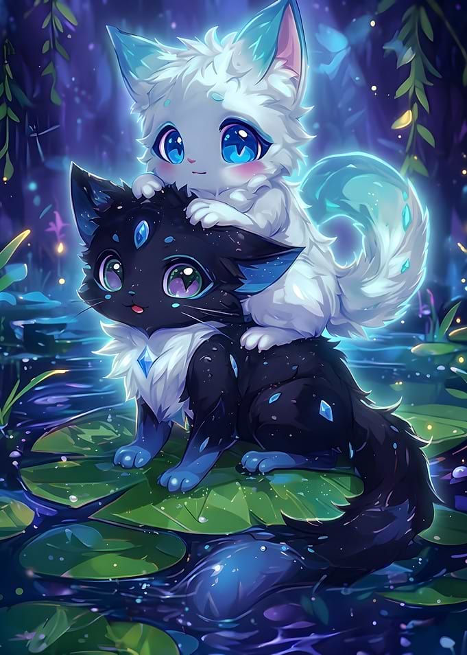 Magical Fantasy Kittens on Lily Pad