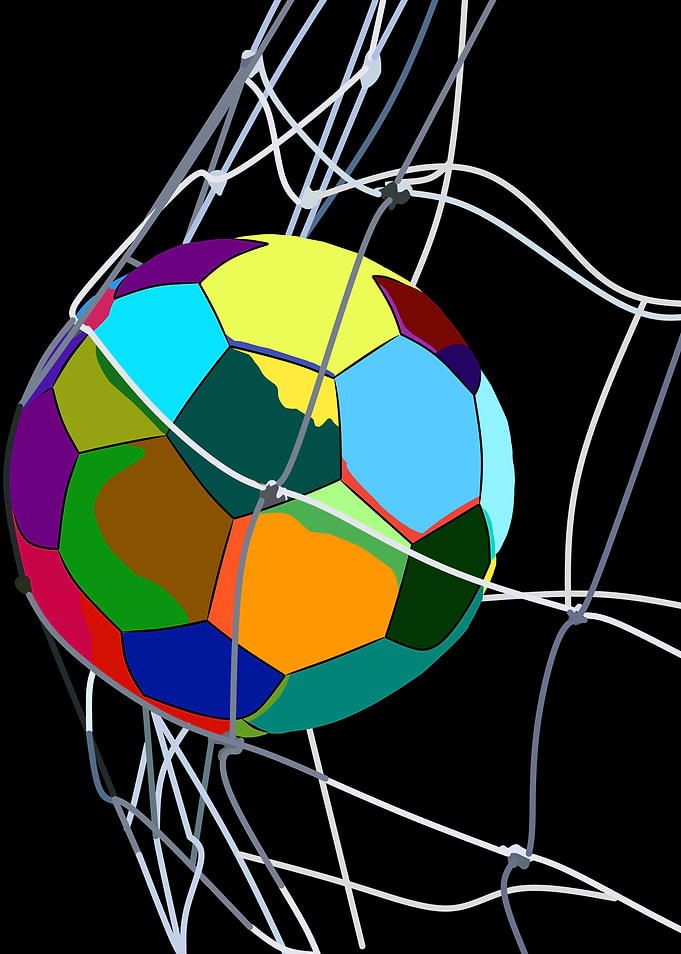 Colorful Soccer Ball in Goal Net