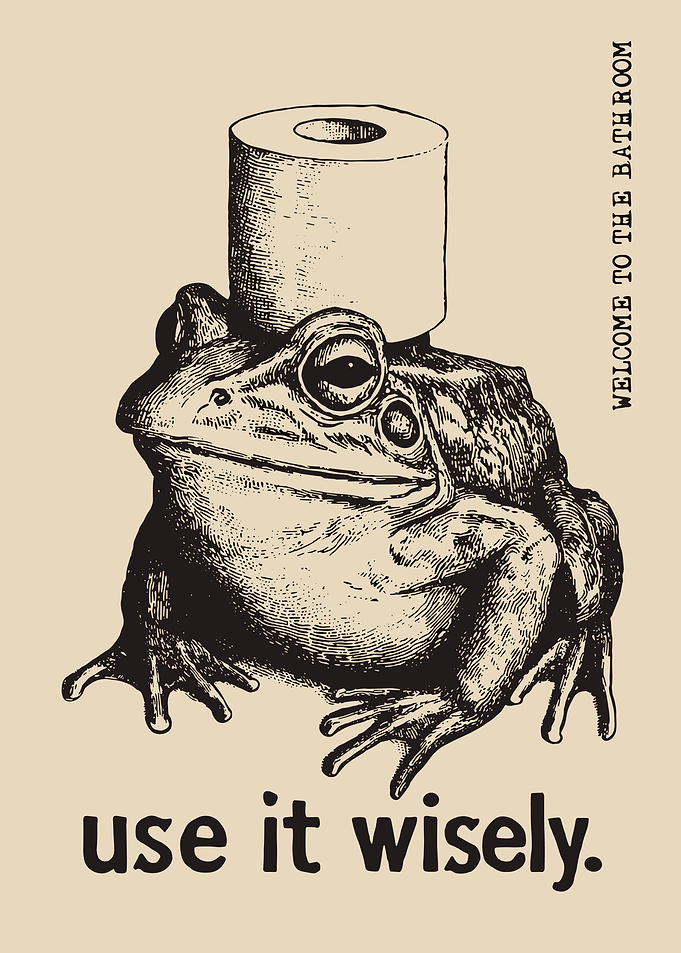 Vintage Frog Bathroom Wall Art Funny Toilet Humor Poster | Etching Style Decor