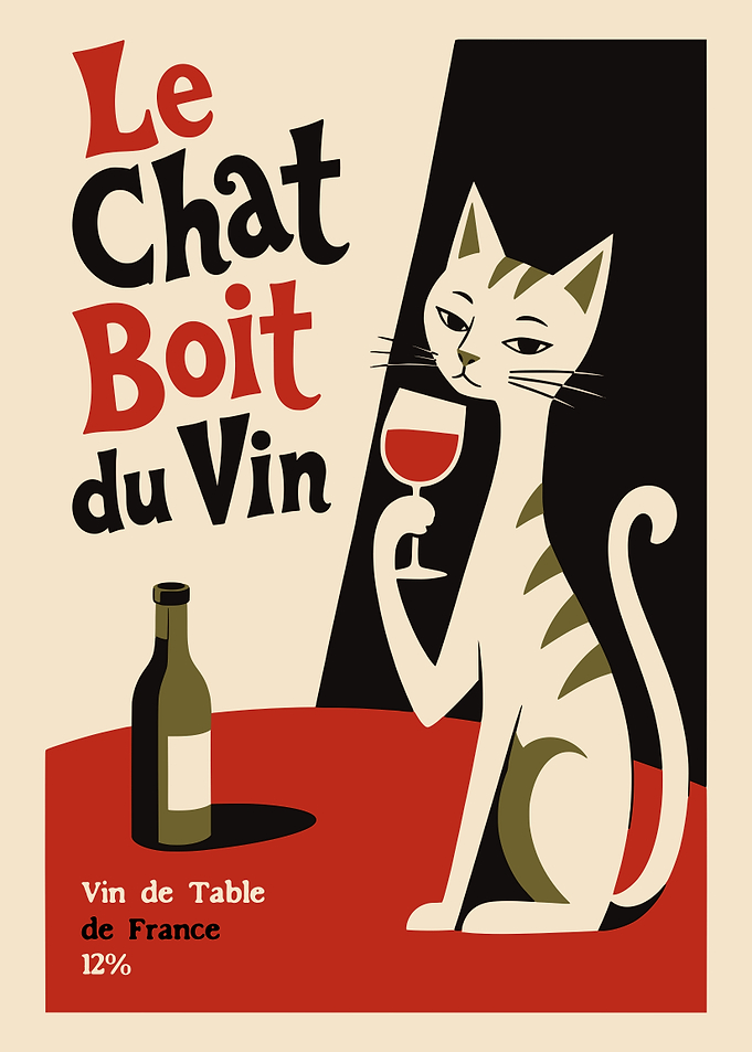 Le Chat Boit du Vin Poster