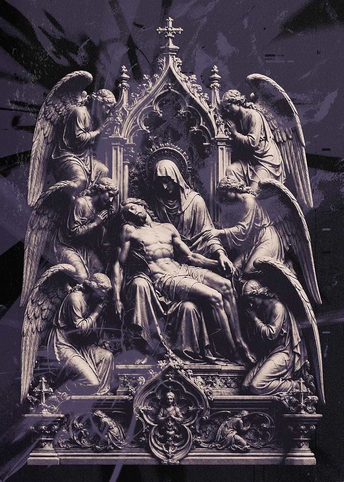 Gothic Pieta with Angels Sculpture