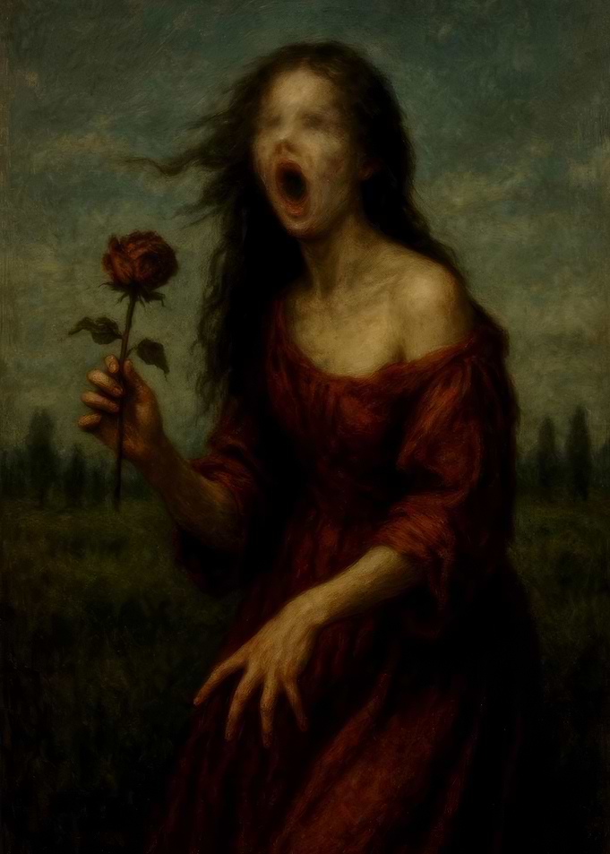 Screaming Woman Holding a Rose