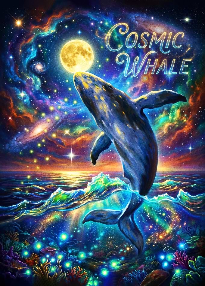 Cosmic Whale Jumping Under Moon