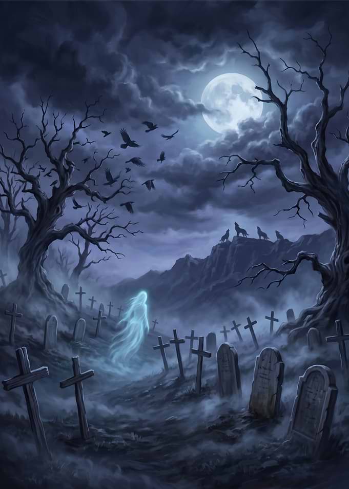 Ghostly Figure in a Haunted Graveyard