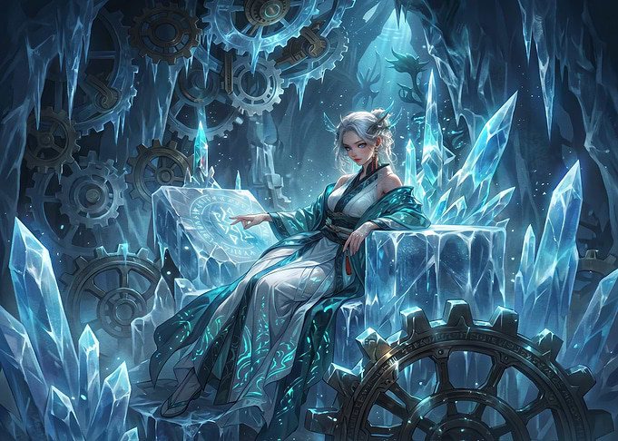 Ice Queen on Steampunk Throne