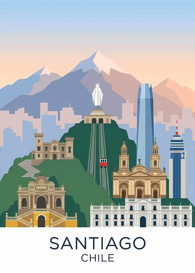 Santiago Chile Travel Poster Illustration