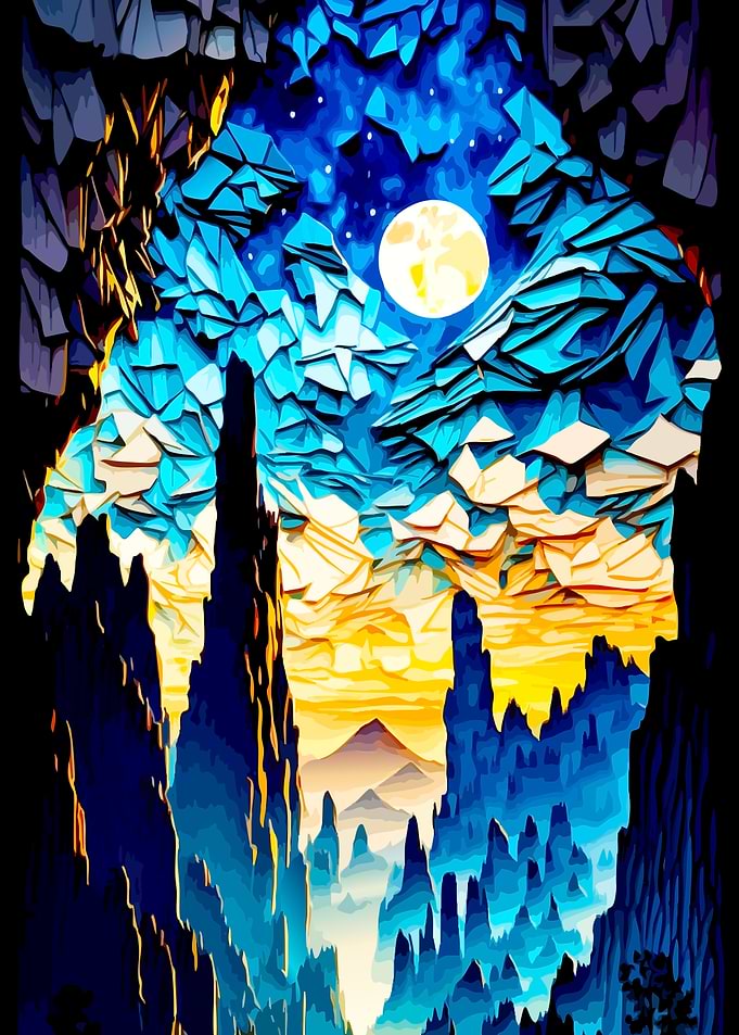 Abstract Moonlit Mountain Landscape
