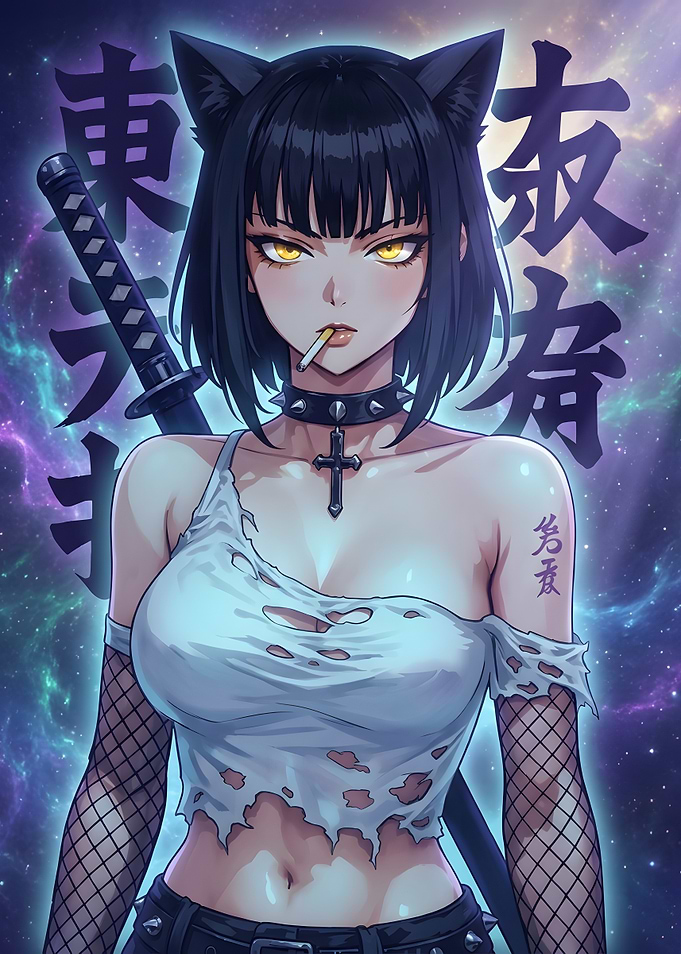 Anime Cat Girl Warrior with Katana