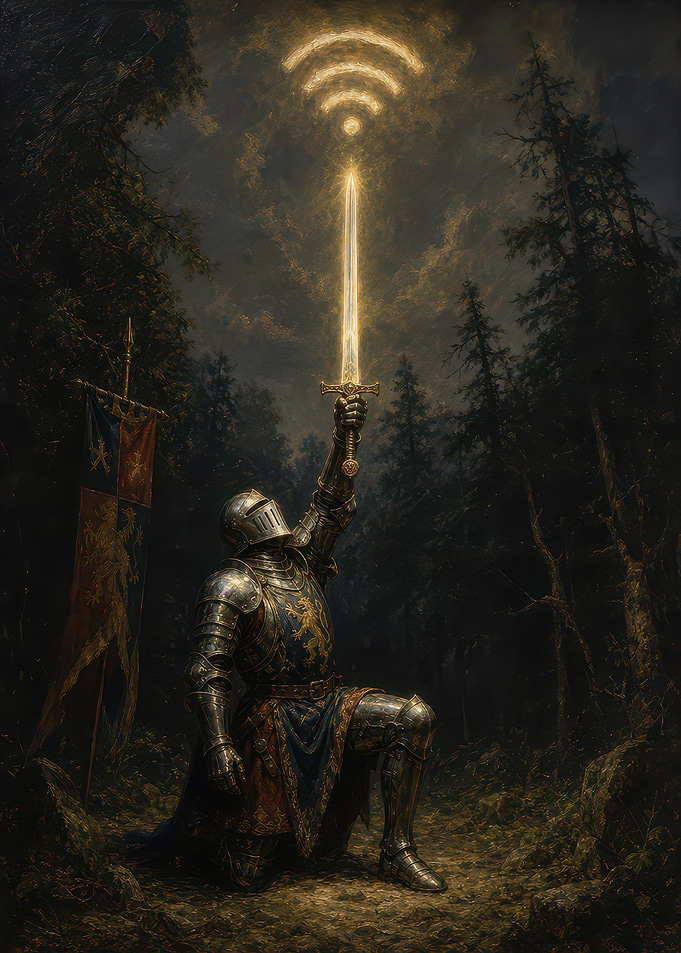 Knight Kneeling with Wi-Fi Sword