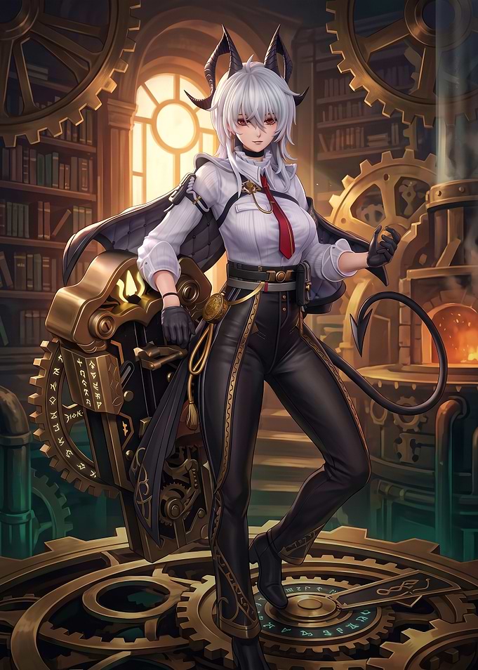 Steampunk Demon Girl in Clockwork Workshop