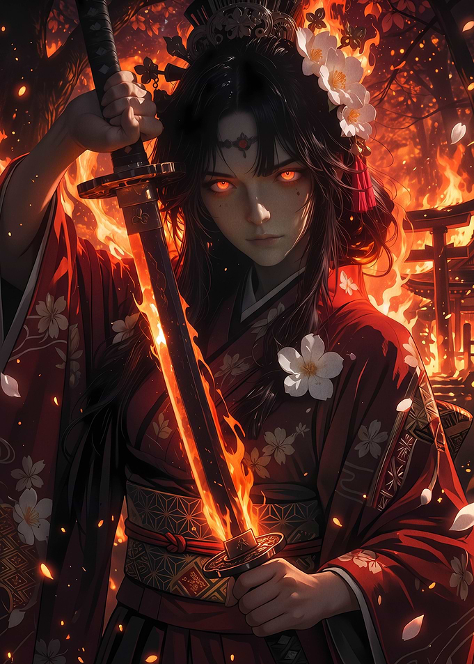 Warrior Princess with Flaming Katana