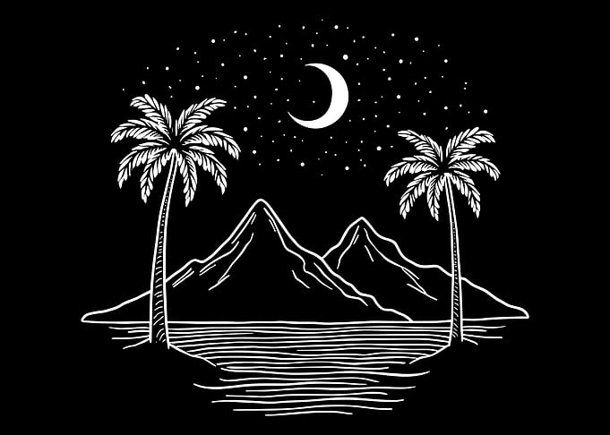 Minimalist Tropical Night Landscape