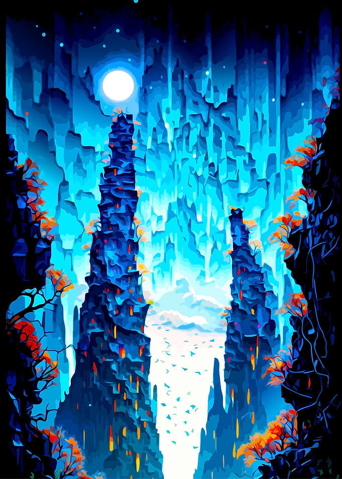 Ethereal Blue Mountain Landscape