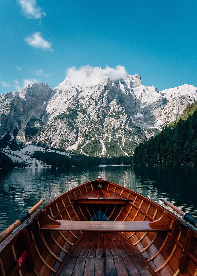 Wooden Boat on Alpine Lake