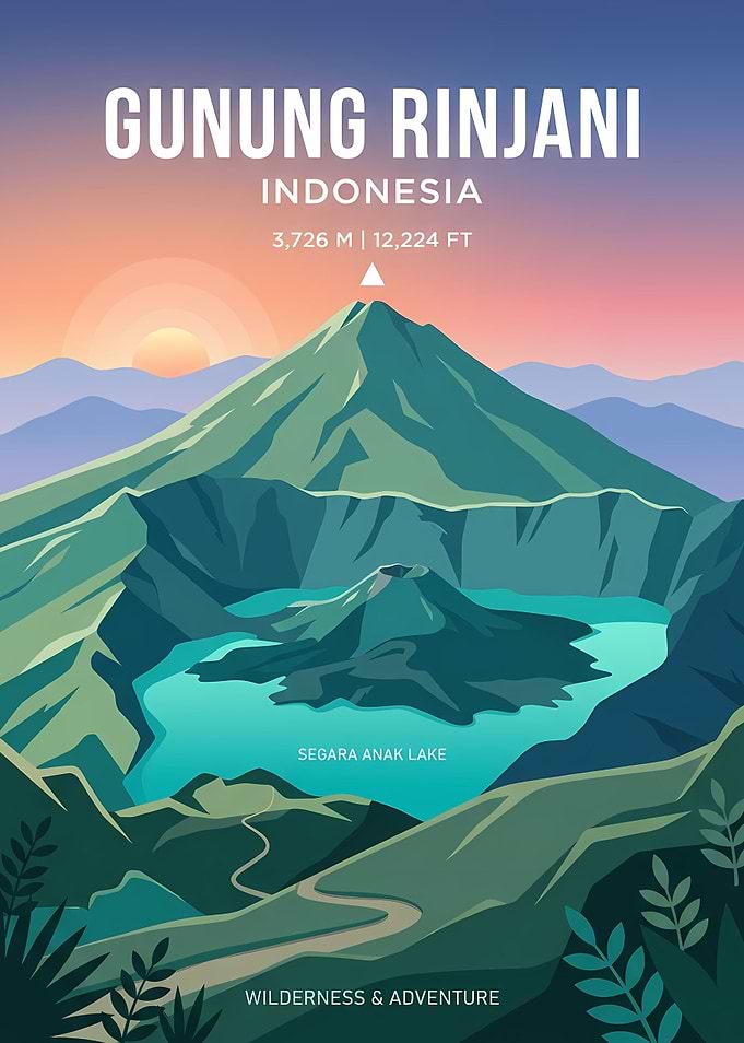 Gunung Rinjani Indonesia Travel Poster