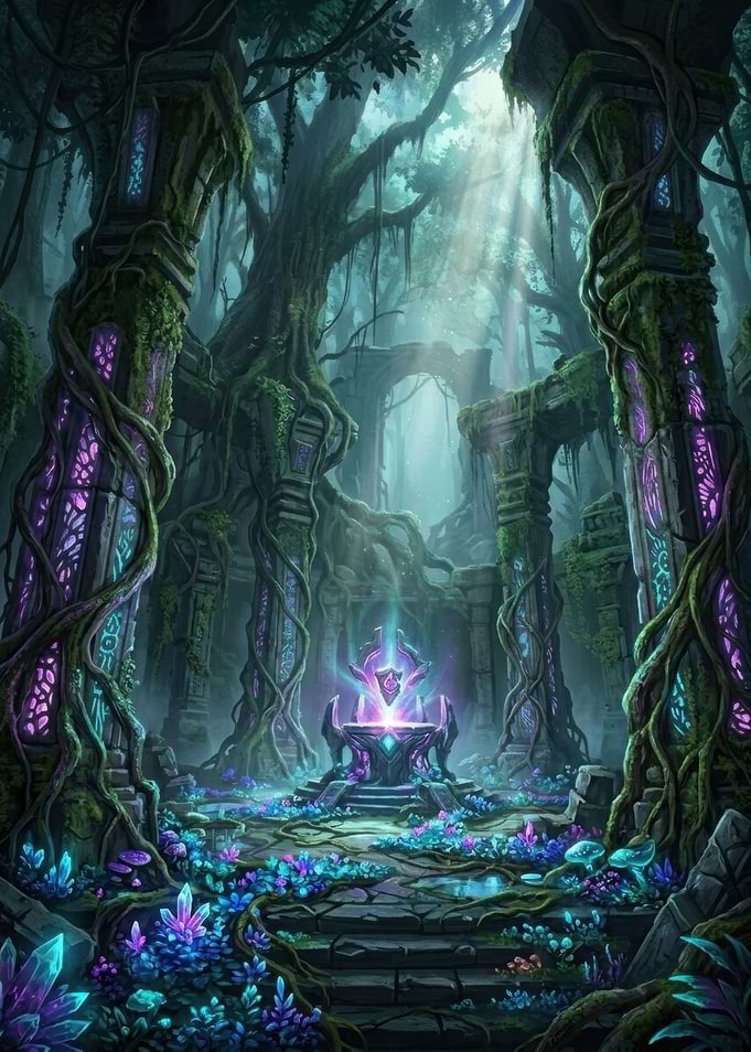 Mystical Crystal Altar in Ancient Ruins