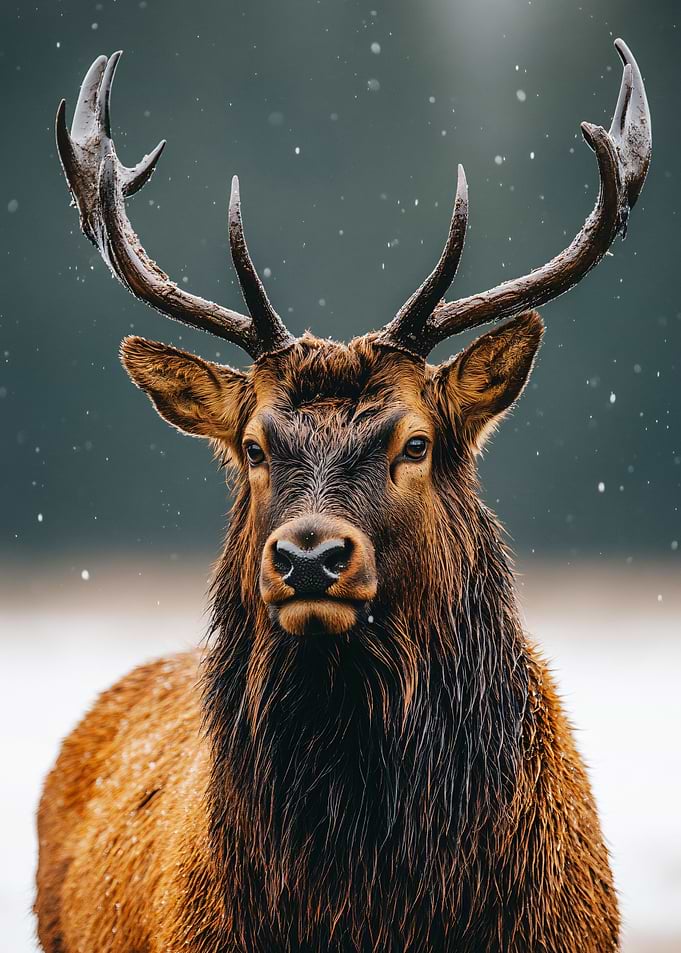 Majestic Elk in Winter Snow