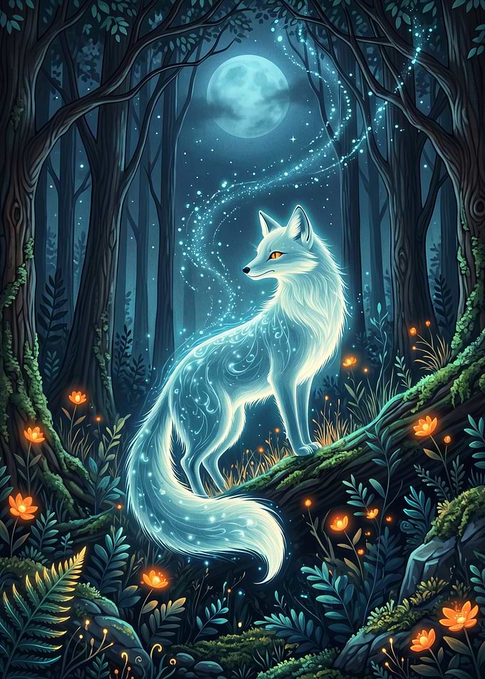 Magical Glowing Fox in Enchanted Forest
