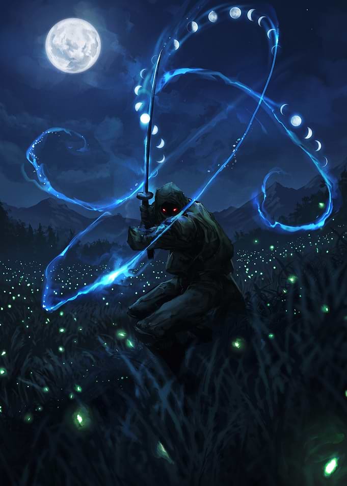 Moonlight Ninja with Glowing Katana