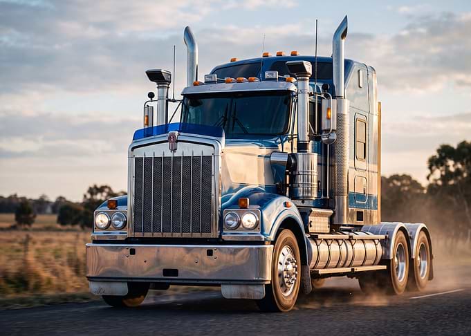 Blue Kenworth Semi Truck on Road