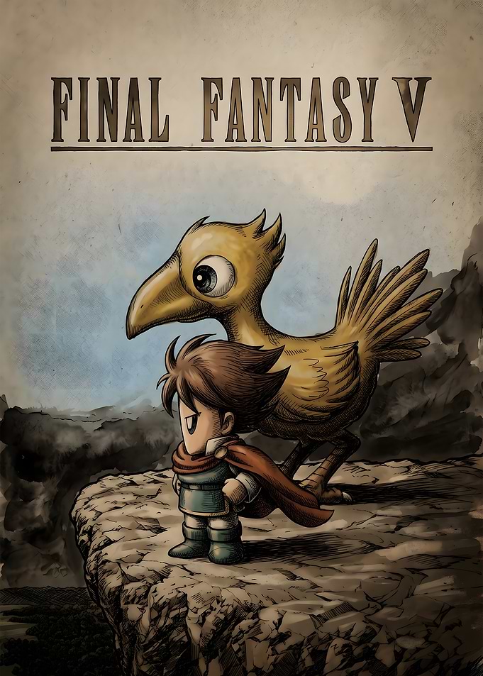Final Fantasy V Chocobo and Hero Chibi Art
