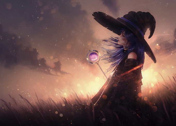 Witch Standing in Golden Field