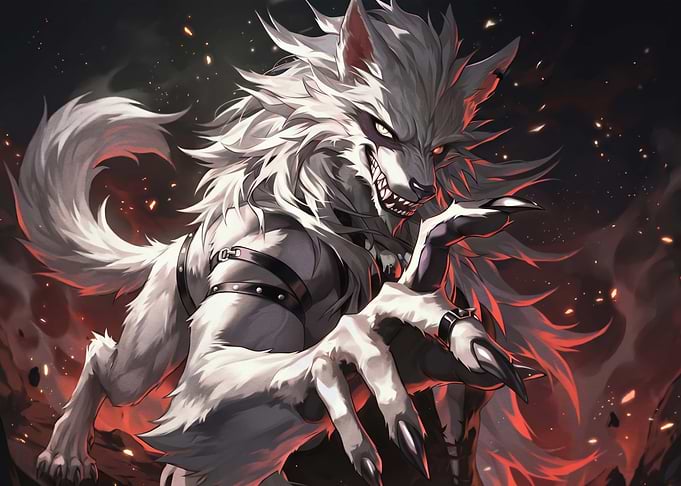 Fierce White Werewolf Digital Illustration