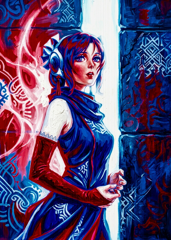 Fantasy Sorceress in Blue and Red