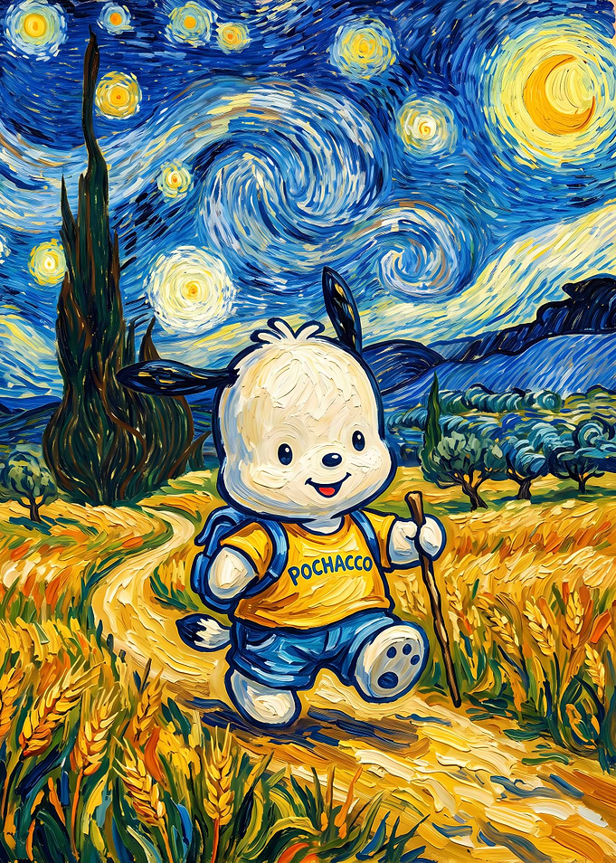 Pochacco in Starry Night Style