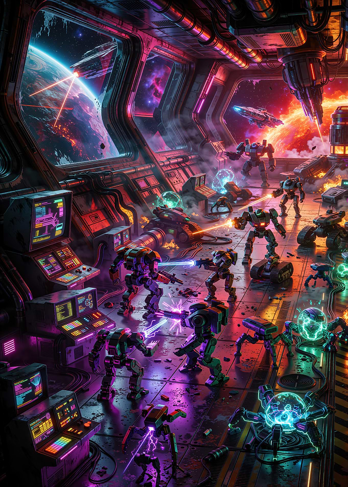 Neon Synthwave Space Station Battlefield