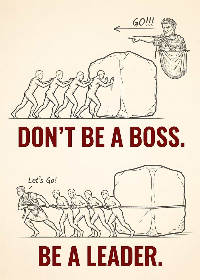 Boss vs Leader Motivational Illustration