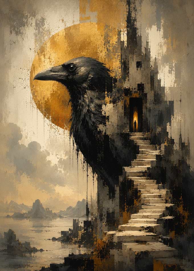 Surreal Raven and Stairway to Light