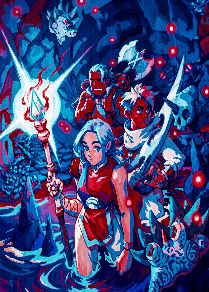 Fantasy Adventurers in Glowing Cave