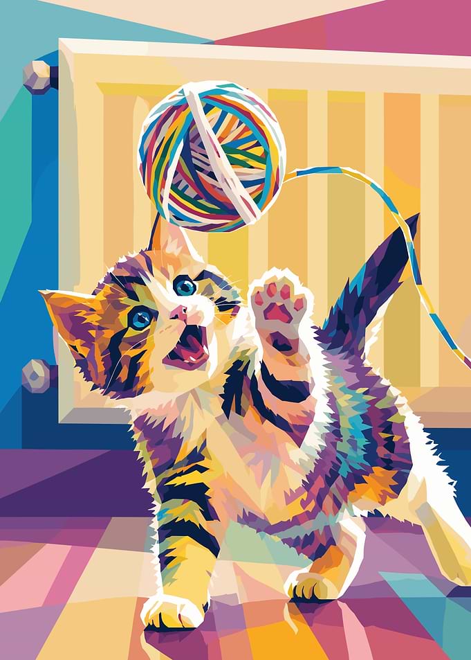 Colorful Pop Art Kitten Playing catt