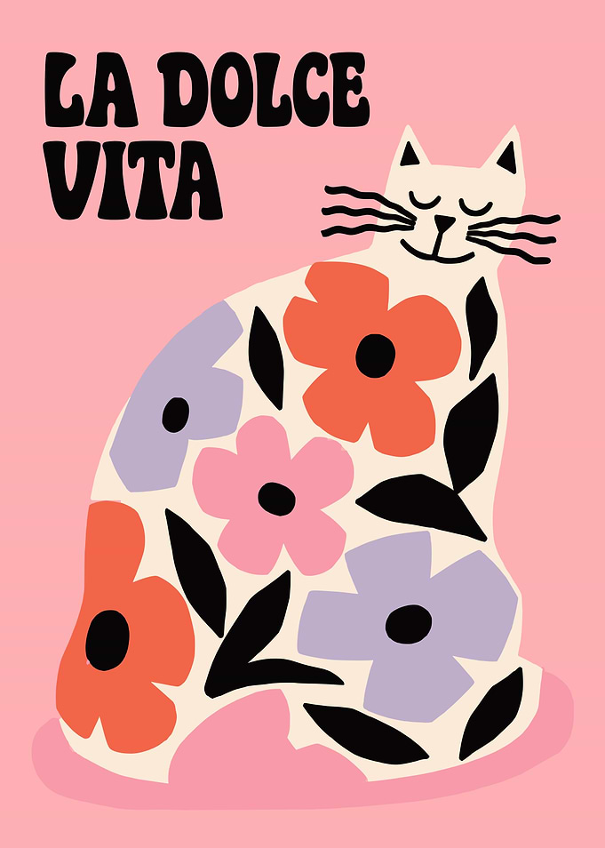 La Dolce Vita Floral Cat Poster