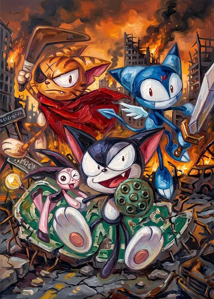 Cartoon Cats in Post-Apocalyptic Battle