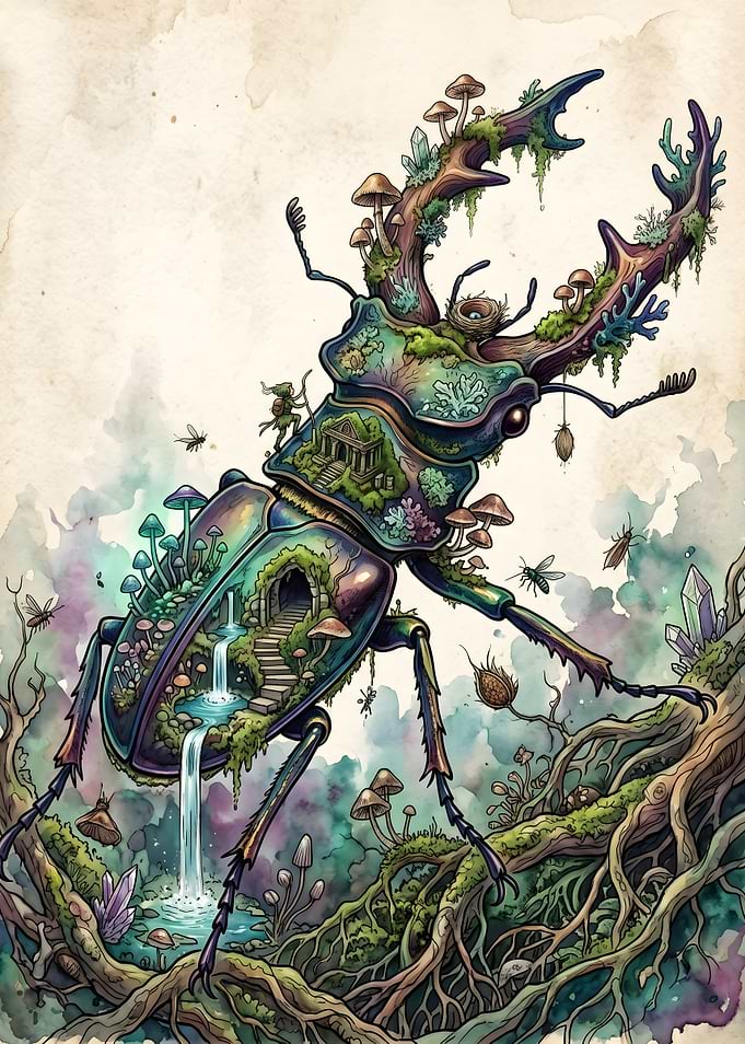 Stag Beetle Ecosystem Illustration